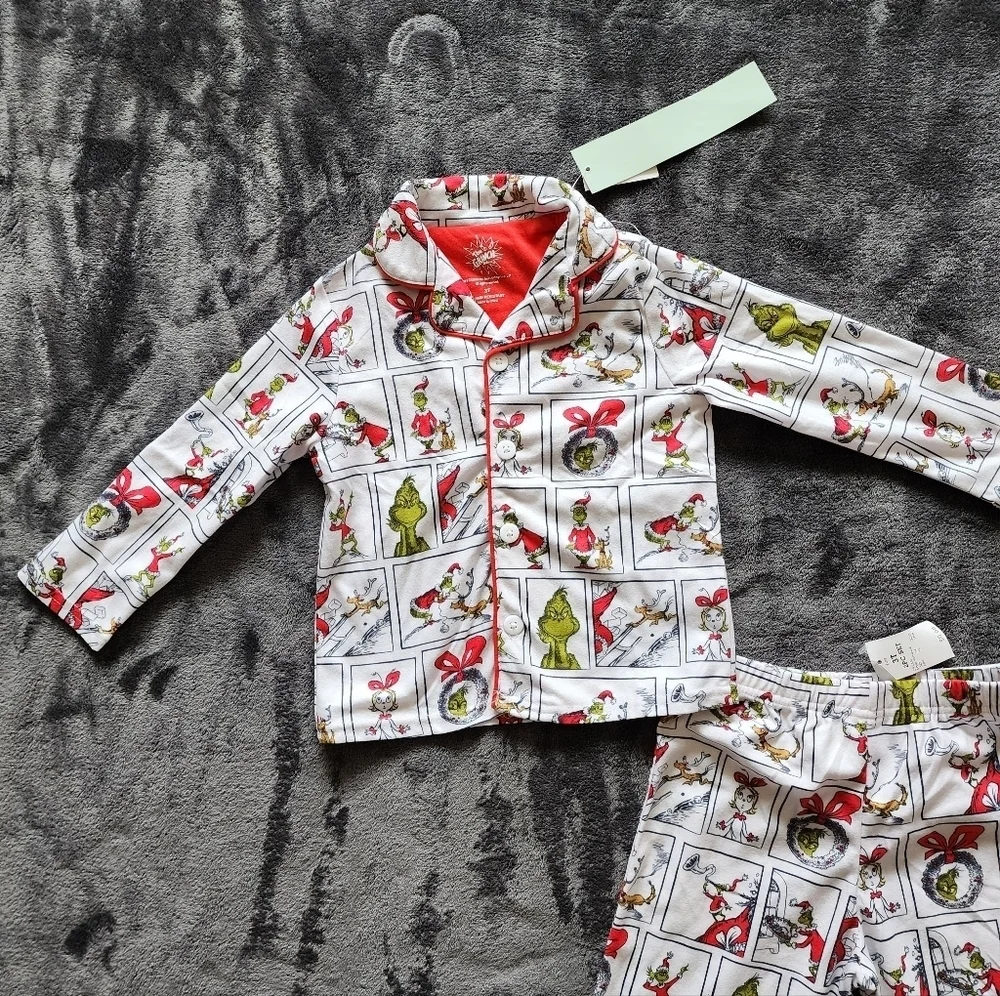 NWT Dr Seuss The Grinch Christmas Family Sleep 2 pc Pajama Set Toddler 12m 2t 3t